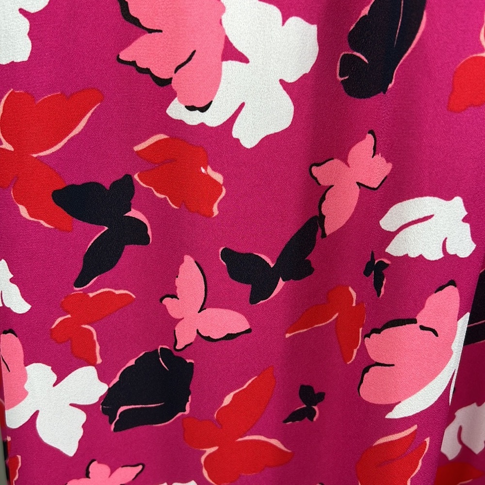 Ann Taylor Pink Butterfly Button Up Short Sleeve Top Blouse Size Large - Picture 6 of 8